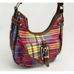 Chaps Luxemberg Blue Madras Plaid Purse Handbag Spring Colorful Medium Zip